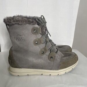 Sorel Explorer Joan Gray Suede Waterproof Ankle Snow Winter Boots Sz EU 41 US 10